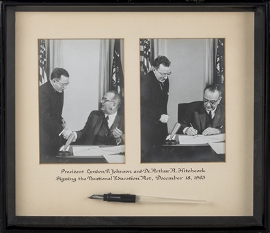 Lyndon B. Johnson Pen Used To Signed Vocational Education Act of 1963 With Photos In 14x12 Framed Display